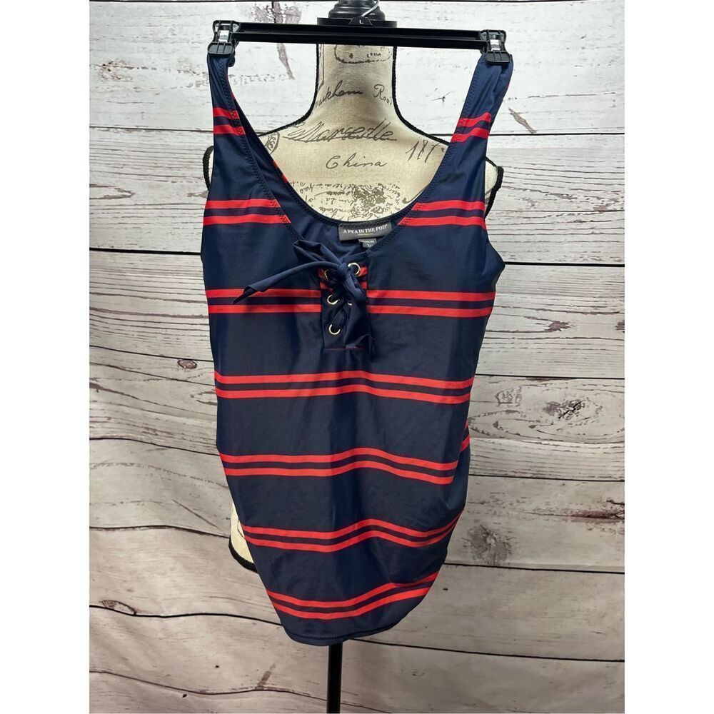 A Pea in a Pod maternity bathing suit top only- blue and red - 2961